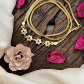 Vriksham South Indian 4 Floral Moggapu Gold Chain-White Red-G19583